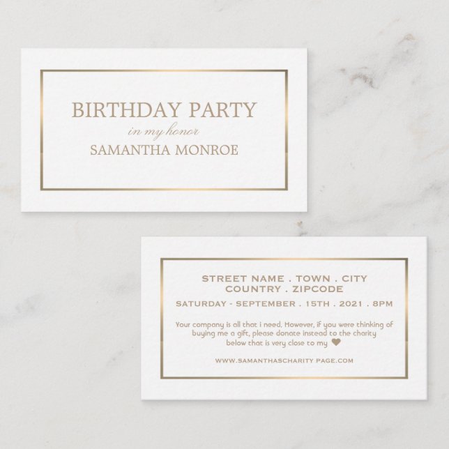 Carte D'accompagnement Ticket de fête d'anniversaire, moderne/élégant, bl (Devant / Derrière)
