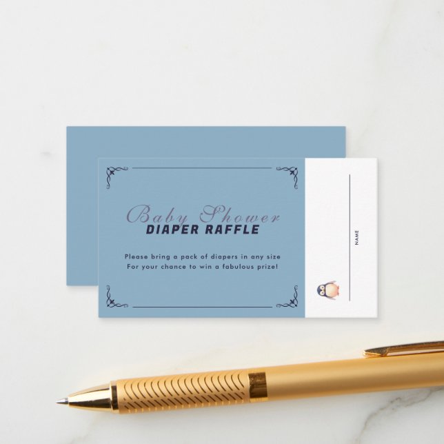 Carte D'accompagnement Ticket de Raffle Penguin Winter Wonderland - Bleu (Devant/Arrière en situation)