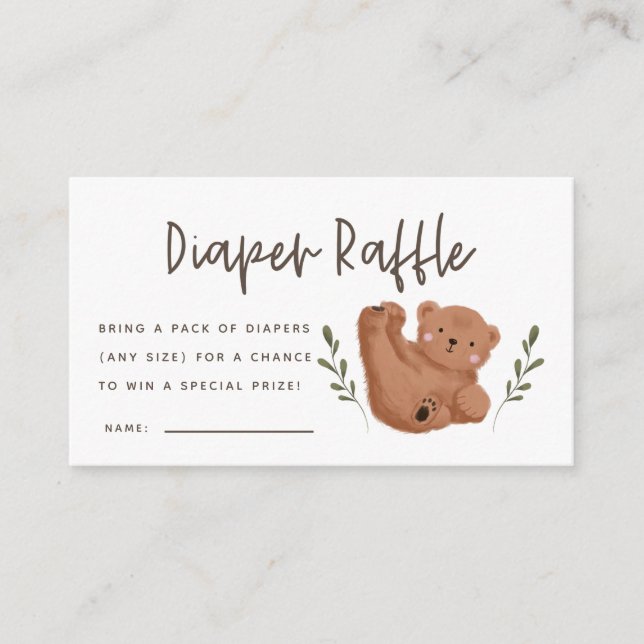 Carte D'accompagnement Ticket de tombola de couche pour Baby Shower Ourso (Devant)