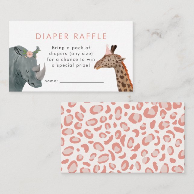 Carte D'accompagnement Ticket de tombola de couche pour Baby Shower Safar (Devant / Derrière)