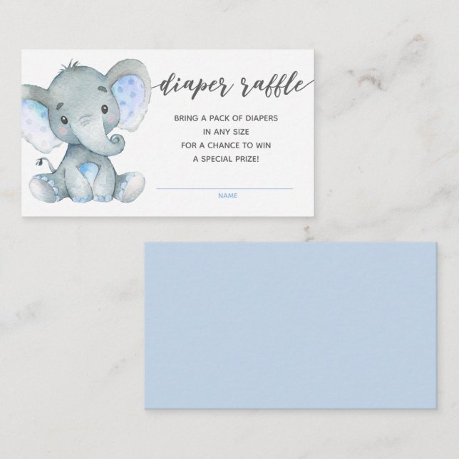 Carte D'accompagnement Ticket de tombola de couche pour bébé éléphant (Bl (Devant / Derrière)