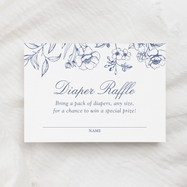 Carte D'accompagnement Ticket Dusty Blue Floral Chinoiserie Diaper Raffle (Créateur téléchargé)