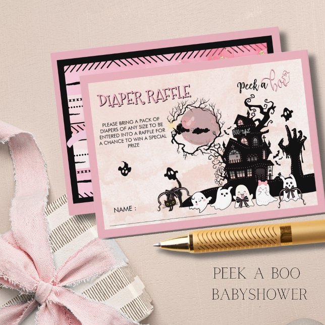 Carte D'accompagnement Ticket éffrayant à rabat rose et noir (Spooky-Cute Pink & Black Diaper Raffle Ticket Enclosure Card)