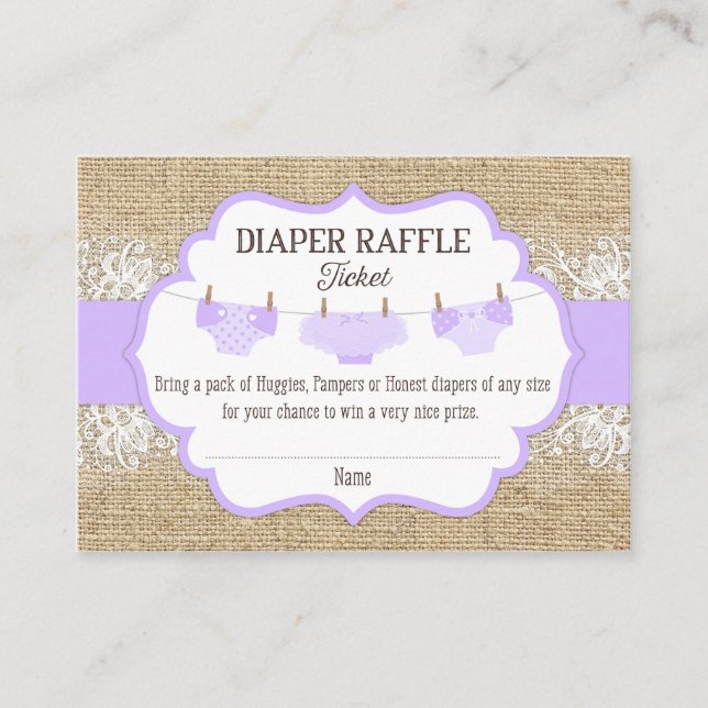 Carte D'accompagnement Ticket Rustic Burlap Lavender Lavender Raffle (Devant)