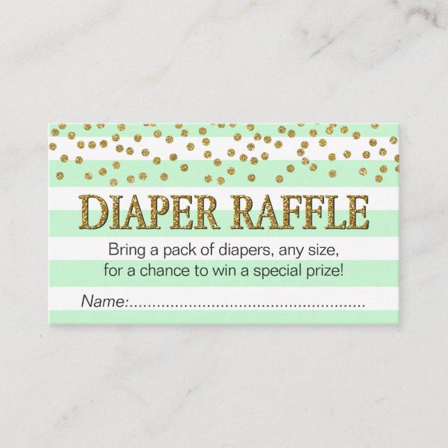Carte D'accompagnement Tickets de raffle Mint Green Aqua Gold Diaper (Devant)