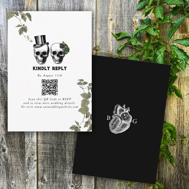 Carte D'accompagnement Til Death Coeur gothique Mariage des crânes florau (Til Death Gothic Heart Floral Skulls Wedding Enclosure Card)