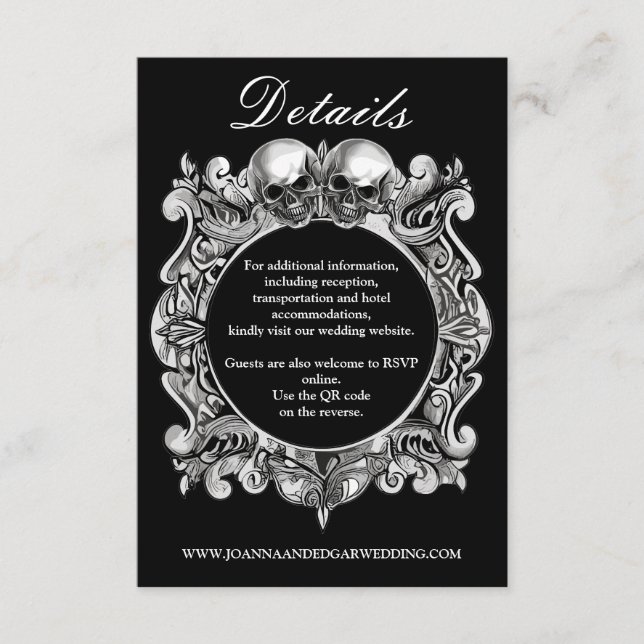 Carte D'accompagnement Till Death Gothic Skuls QR Code Mariage (Devant)