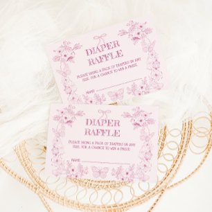 Carte D'accompagnement Tirage au Sort Couches Fleurs Rose Pâle Toile De J