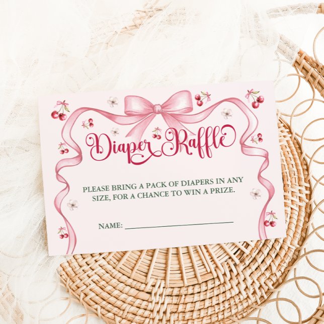 Carte D'accompagnement Tirage au sort de couche Baby Shower Cherry Bow (Créateur téléchargé)