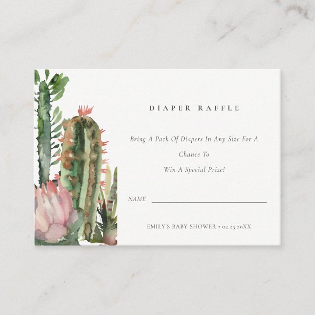 Carte D'accompagnement Tirage au sort de couche pour bébé Cactus rose (Devant)