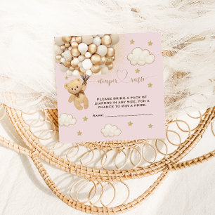 Carte D'accompagnement Tirage au sort de couche rose or ours en ballon 