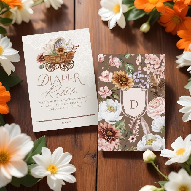 Carte D'accompagnement Tirage au sort de couches bébé chariot floral West (Wild West Western Floral Wagon Baby Diaper Raffle Enclosure Card)