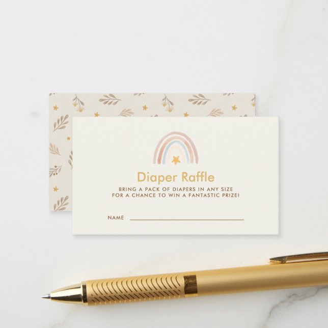 Carte D'accompagnement Tirage au sort de couches pour Baby Shower Bohème  (Devant/Arrière en situation)