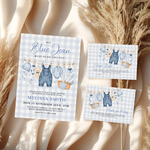 Carte D'accompagnement Tirage de couche bébé en jean bleu à carreaux