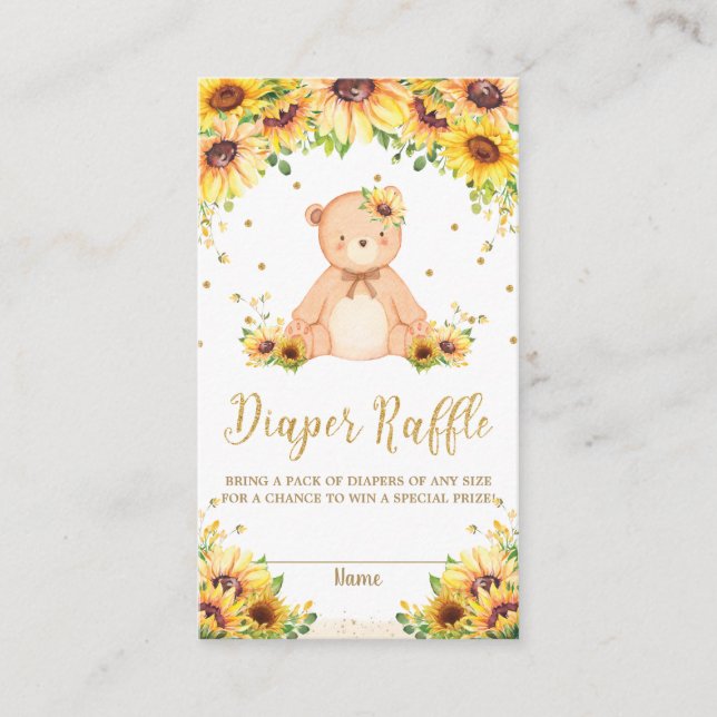 Carte D'accompagnement Tirage de couche Bébé Fleur de Soleil Ours en Pelu (Devant)