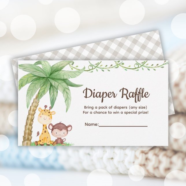 Carte D'accompagnement Tirage de couche Safari pour Baby Shower (Safari Animals Baby Shower Diaper Raffle Enclosure Card)