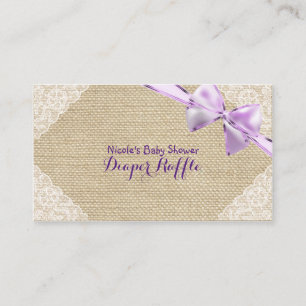 Carte D'accompagnement Tissu de jute et dentelle noeud violet Baby Shower