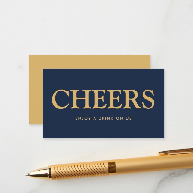 Carte D'accompagnement Titre Gras "Cheers" Billet de boissons gratuites (Devant/Arrière en situation)