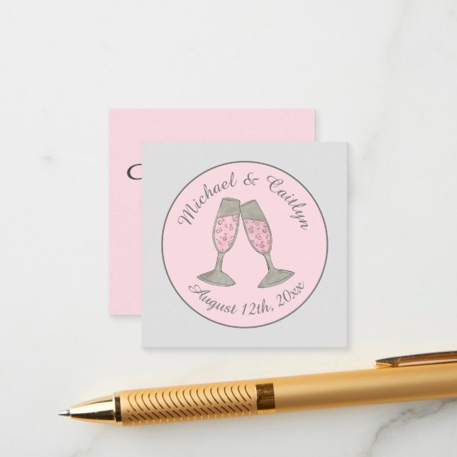 Carte D'accompagnement Toast de Champagne rose Mariage Fête des mariées (Devant/Arrière en situation)