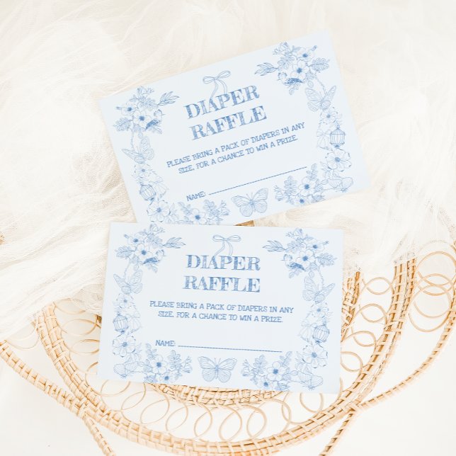 Carte D'accompagnement Toile De Jouy Blue Floral Boy Diaper Raffle (Créateur téléchargé)