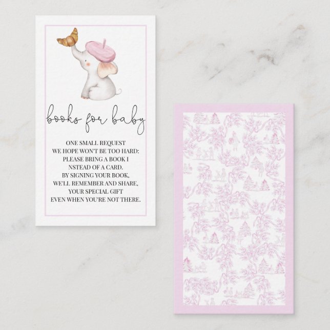Carte D'accompagnement Toile French Rose Girl Baby shower Livres Pour Béb (Devant / Derrière)