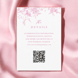 Carte D'accompagnement Toile rose Français Floral Détails Mariage QR