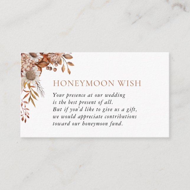 Carte D'accompagnement Tomber amoureux | Boho Fleurs Chance Lune de miel (Devant)