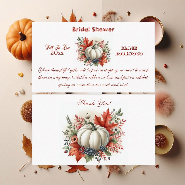 Carte D'accompagnement Tomber dans l'amour Pays Citrouille Fête des marié (Fall In Love Pumpkin Country Rustic Bridal Shower Enclosure Card)