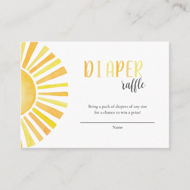 Carte D'accompagnement tombola couche soleil, Baby shower soleil (Devant)