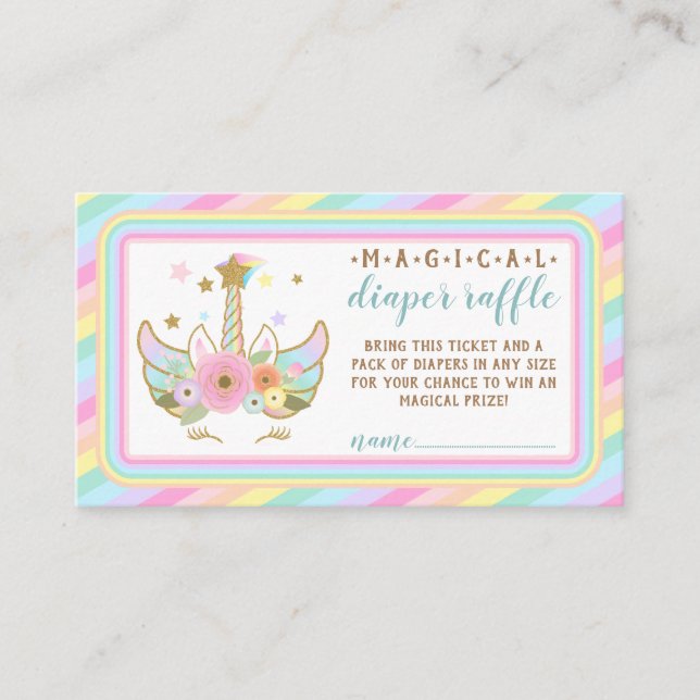 Carte D'accompagnement tombole de la couche bébé tombole licorne (Devant)