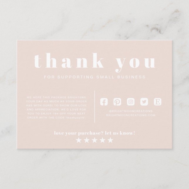 Carte D'accompagnement Tons de Terre Roses Merci pour Votre Commande Peti (Devant)