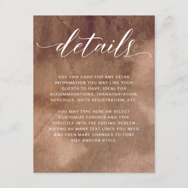 Carte D'accompagnement Tons Terres Aquarelle Élégante Détails de mariage (Devant)