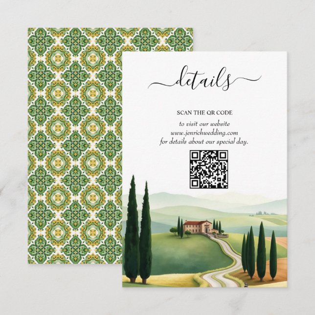 Carte D'accompagnement Toscane Italie destination détails de mariage QR (Devant / Derrière)