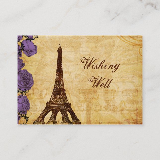 Carte D'accompagnement Tour Eiffel vintage violet Mariage Paris (Devant)