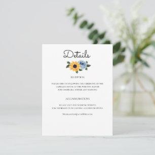 Carte D'accompagnement Tournesol Dusty Bleu Rustique Mariage