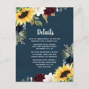 Carte D'accompagnement Tournesol et bleu marine Aquarelle Mariage rustiqu
