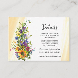 Carte D'accompagnement Tournesol Fleur sauvage Jaune Bleu Vert Mariage
