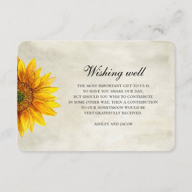 Carte D'accompagnement Tournesol. Mariage de fleurs rustique souhaitant b (Devant)