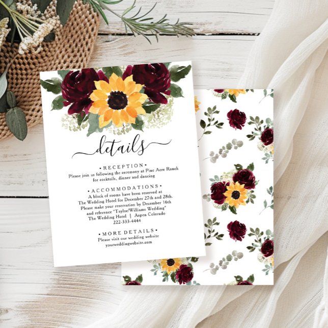 Carte D'accompagnement Tournesol Rose Rustique Détails du Mariage (Créateur téléchargé)