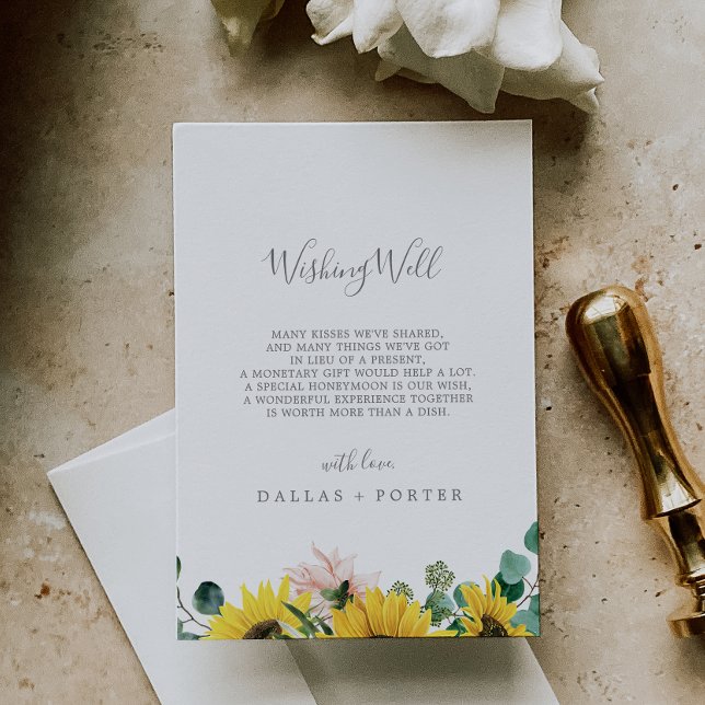 Carte D'accompagnement Tournesol Russe Eucalyptus Mariage Wishing well (Créateur téléchargé)