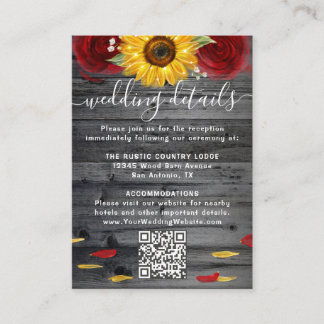 Carte D'accompagnement Tournesol rustique Rouge Rose Mariage RSVP QR Code