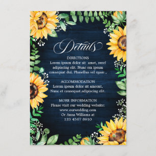 Carte D'accompagnement Tournesols rustiques Bébé's Breath Navy Détails bl