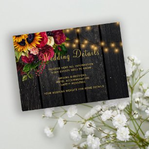 Carte D'accompagnement Tournesols rustiques et détails mariages rose