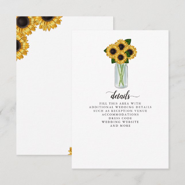 Carte D'accompagnement Tournesols rustiques Mason Jar Mariage (Devant / Derrière)