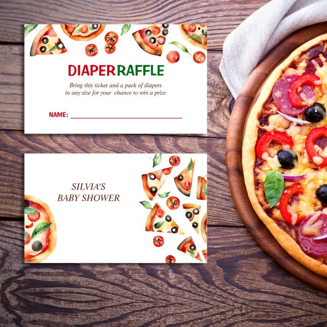 Carte D'accompagnement Trancher tranche bébé pizza baby shower de couche  (Slice slice baby pizza baby shower diaper raffle enclosure card Italian baby shower raffle card)