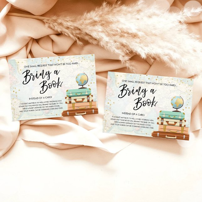 Carte D'accompagnement Travel Adventure Gold Baby shower Apportez un livr (Créateur téléchargé)