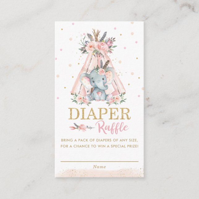 Carte D'accompagnement Tribal Boho Elephant Floral Diaper Billet (Devant)