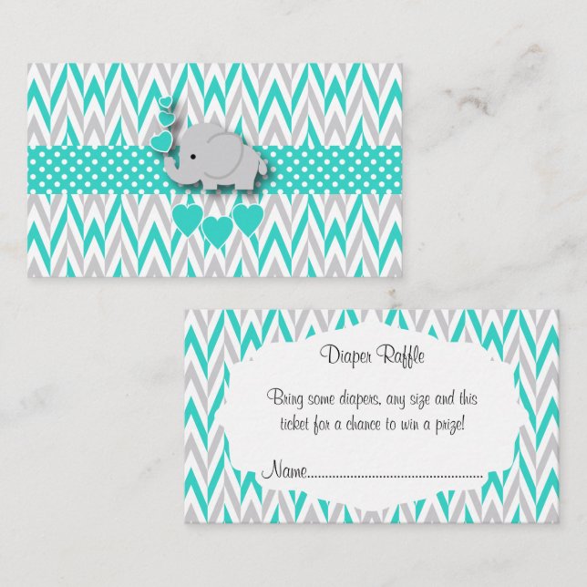 Carte D'accompagnement Tricolore Baby shower Eléphant Turquoise (Devant / Derrière)