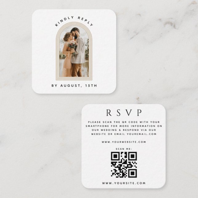 Carte D'accompagnement Triple Arc Photo QR Code Mariage en ligne RSVP Chi (Devant / Derrière)