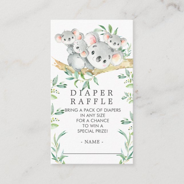 Carte D'accompagnement Triplets Koala Baby shower Déchets Raffle Ticket (Devant)